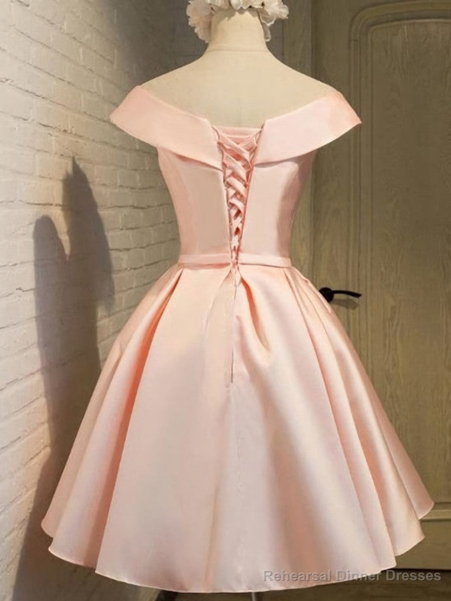 Pink Satin Knee Length Party Dress , Homecoming Dress Secondary image