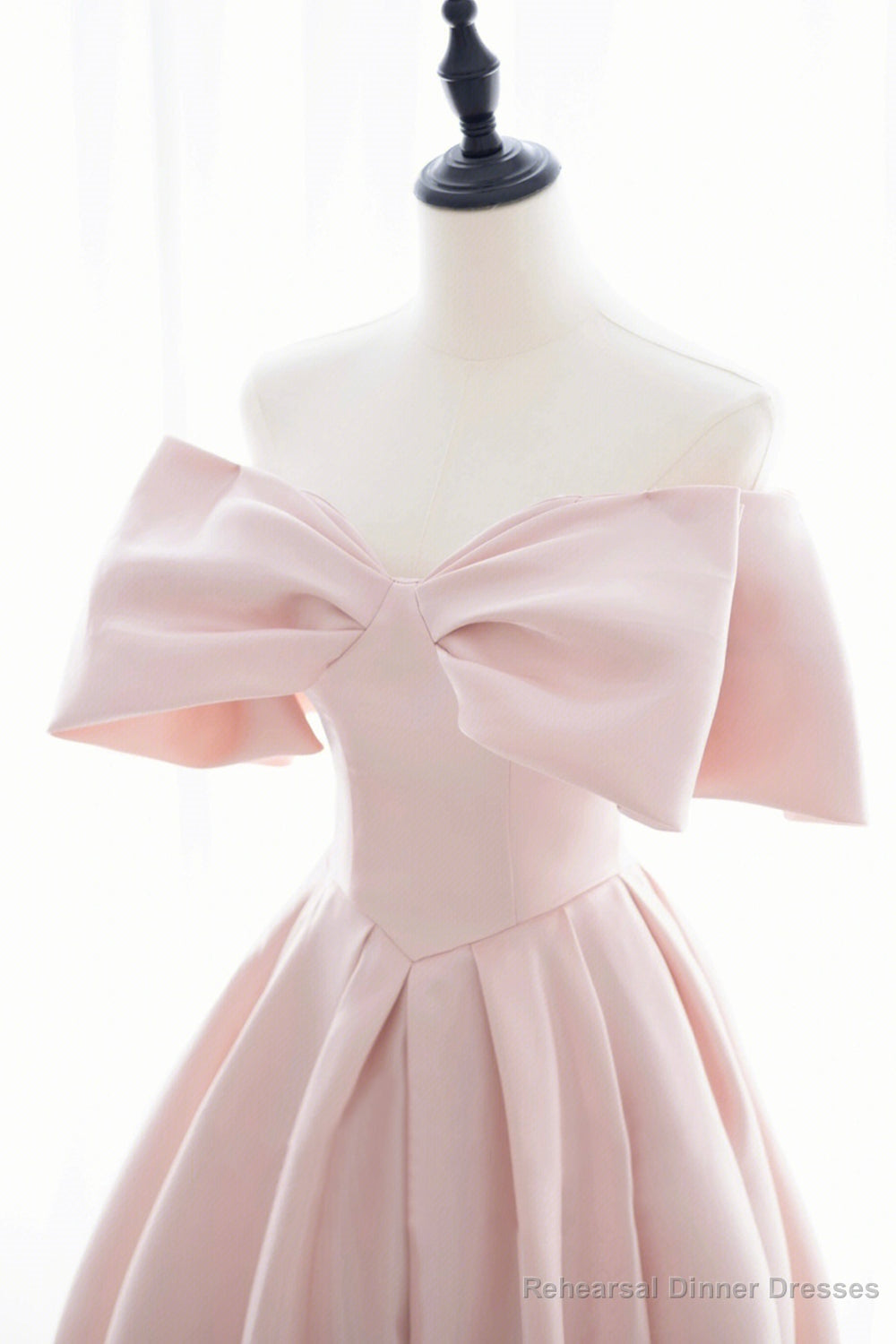 Pink Satin Long Prom Dress, Cute Off Shoulder Evening Dress Secondary image