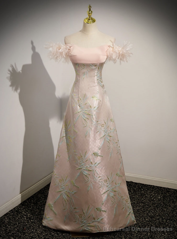 Pink Satin Off the Shoulder Prom Dress Main image
