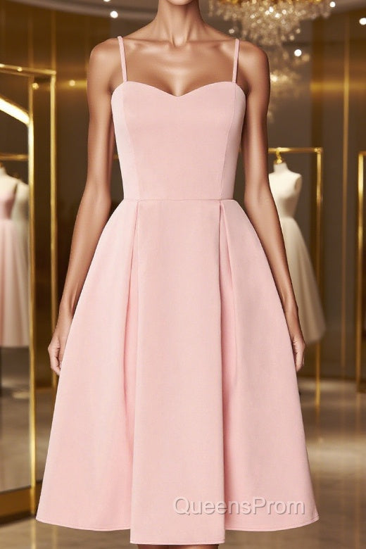 Pink satin short Evening Prom Dress, pink homecoming Dress Main image