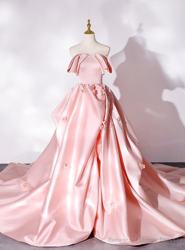 Pink Satin Strapless 3D Flower Quinceanera Dress Main image