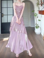 Pink Satin Straps Long Party Dress, Pink Satin Chic Classy Prom Dress Classy Evening Dress