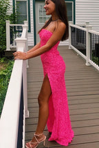 Pink Sequin Long Classy Prom Dress Strapless Mermaid Classy Evening Party Gown