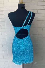 Pink Sequin One Shoulder Cutout Homecoming Dress Gala Dress Short