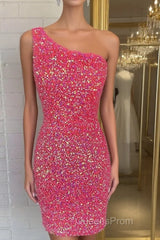 Pink Sequin One Shoulder Cutout Homecoming Dress Gala Dress Short