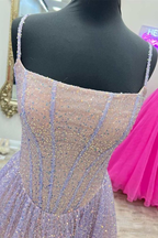 Pink Sequins A-Line Classy Prom Gown Princess Birthday Party Dress
