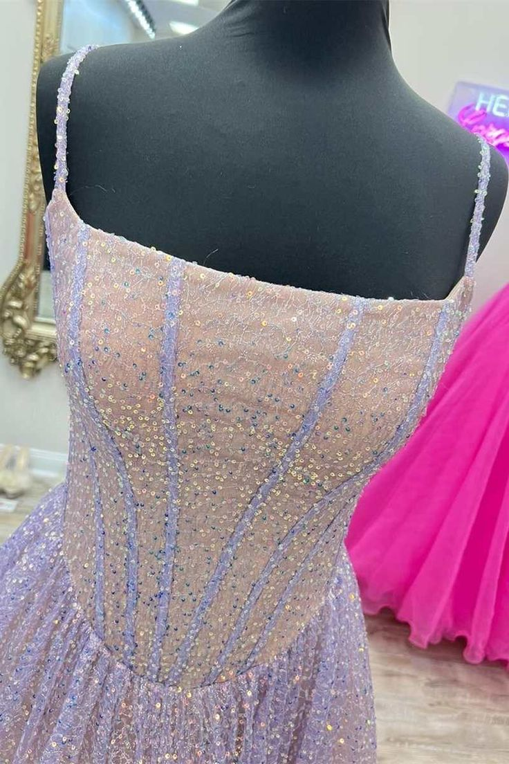 Pink Sequins A-Line Classy Prom Gown Princess Birthday Party Dress