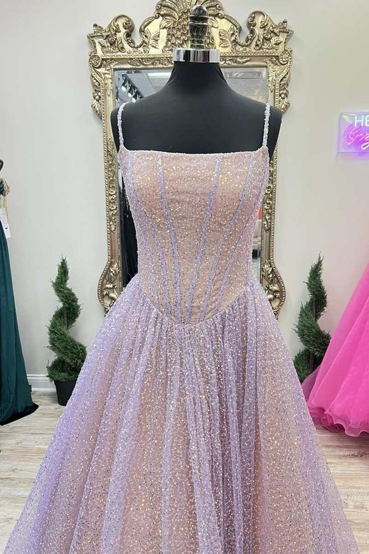 Pink Sequins A-Line Classy Prom Gown Princess Birthday Party Dress
