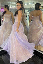 Pink Sequins A-Line Classy Prom Gown Princess Birthday Party Dress