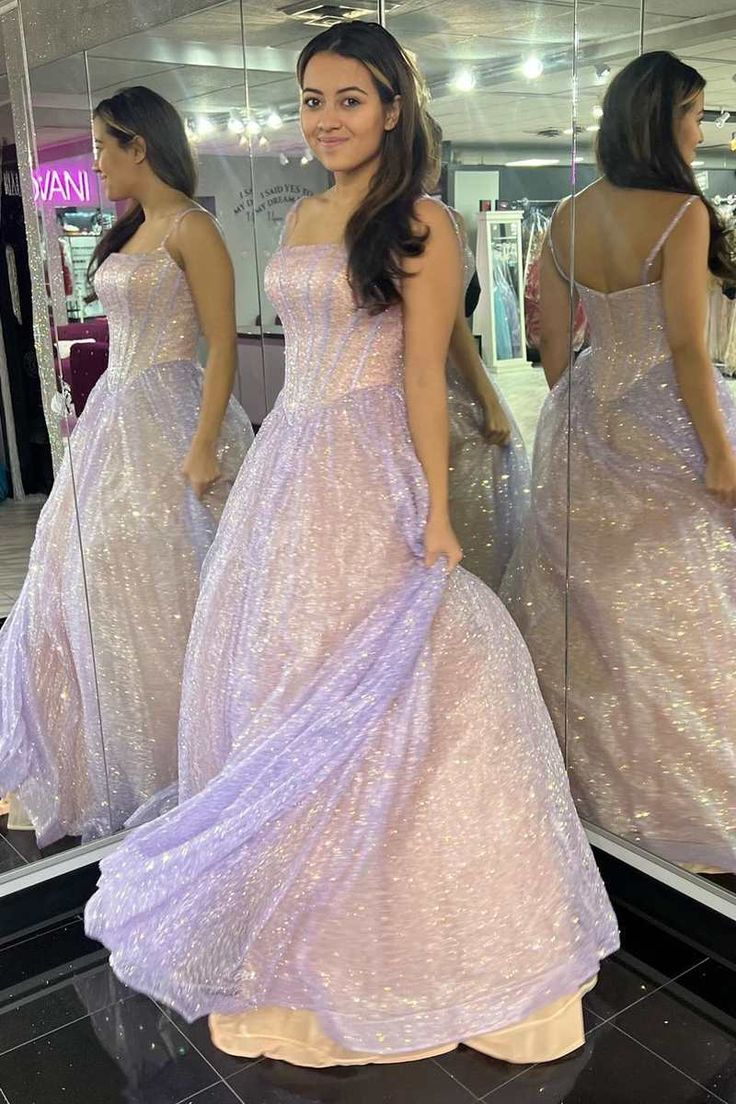 Pink Sequins A-Line Classy Prom Gown Princess Birthday Party Dress