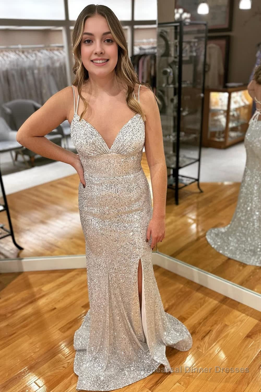 Pink Sequins Mermaid Prom Dress
