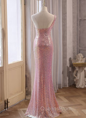 Pink Sequins Mermaid Sweetheart Long Evening Prom Dress, Pink Sequins Evening Dress