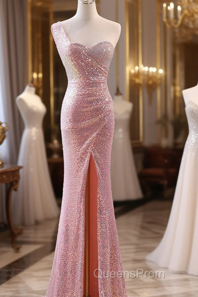 Pink Sequins Mermaid Sweetheart Long Evening Prom Dress, Pink Sequins Evening Dress Main image