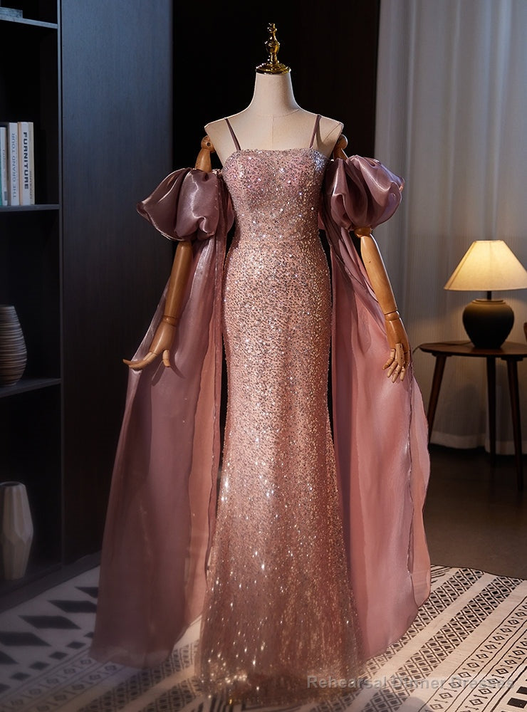 Pink Sequins Spaghetti Straps Prom Dress Main image
