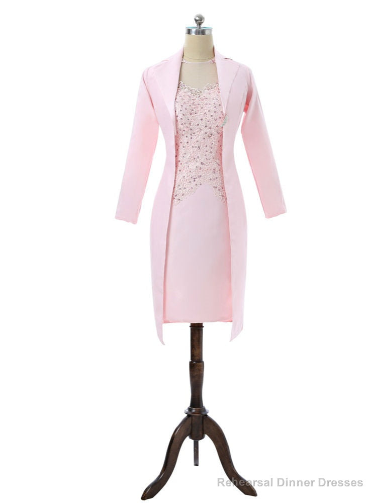 Pink Sheath Knee Length Mother Of The Bride Dresses With Jacket Main image