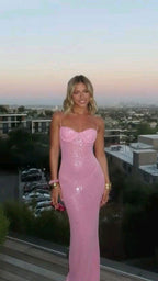Pink Shiny Fashion Elegant Long Mermaid Slim Sequin Ball Gown Classy Evening Dress Party Dress