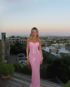 Pink Shiny Fashion Elegant Long Mermaid Slim Sequin Ball Gown Classy Evening Dress Party Dress