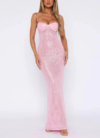 Pink Shiny Fashion Elegant Long Mermaid Slim Sequin Ball Gown Classy Evening Dress Party Dress