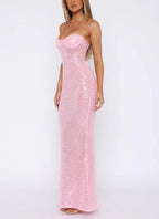 Pink Shiny Fashion Elegant Long Mermaid Slim Sequin Ball Gown Classy Evening Dress Party Dress
