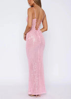 Pink Shiny Fashion Elegant Long Mermaid Slim Sequin Ball Gown Classy Evening Dress Party Dress