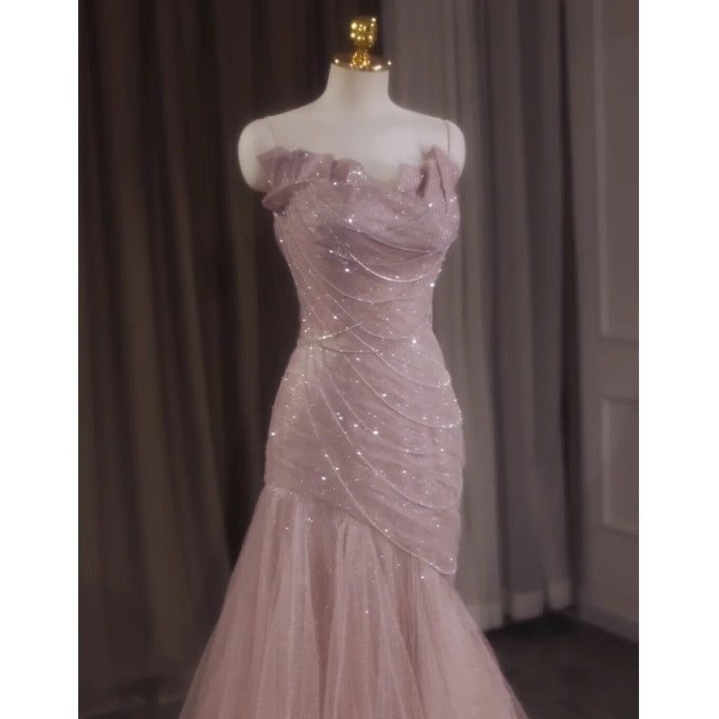 Pink Shiny Tulle Mermaid Classy Prom Dress Fairy Classy Evening Dress Secondary image