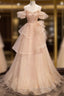 Pink Shiny Tulle Sweetheart Long Layers Party Dress, A-Line Pink Tulle Formal Dress Evening Prom Dress