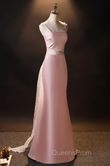 Pink Simple Mermaid Straps Long Evening Dress, Pink Formal Dress Evening Prom Dress