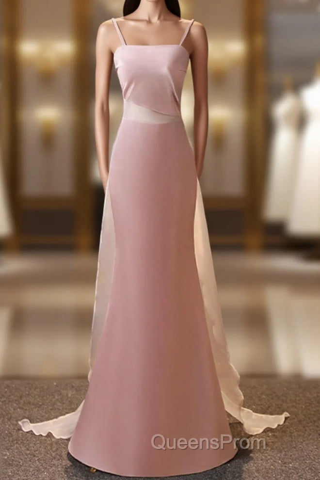 Pink Simple Mermaid Straps Long Evening Dress, Pink Formal Dress Evening Prom Dress Main image