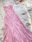 Pink Spaghetti Strap Beaded A-Line Long Elegant Ball Gown Classy Evening Dress Party Dress