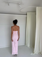 Pink Spaghetti Straps Pleated Long Party Dress Wedding Guest Dress