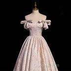 Pink Statin Off Shoulder Floral Long Party Dress, Pink Sweetheart Evening Prom Dress Evening Dress