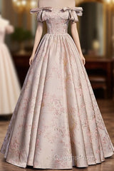 Pink Statin Off Shoulder Floral Long Party Dress, Pink Sweetheart Evening Prom Dress Evening Dress