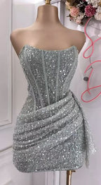 Pink Strapless Sequins Party Dress Mini Homecoming Dress Birthday Outfits
