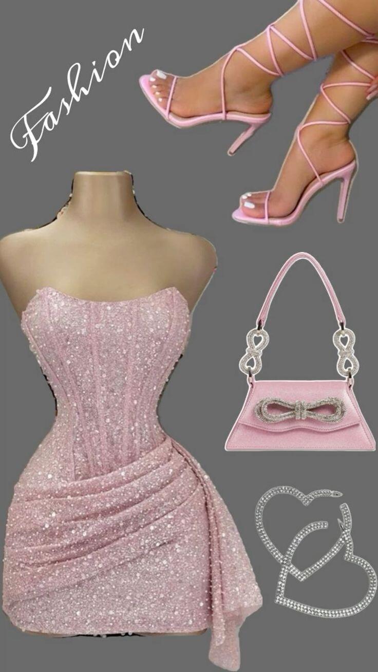 Pink Strapless Sequins Party Dress Mini Hoco Dress Birthday Outfits