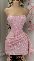 Pink Strapless Sequins Party Dress Mini Hoco Dress Birthday Outfits