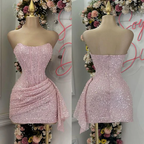 Pink Strapless Sequins Party Dress Mini Hoco Dress Birthday Outfits