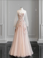Pink StraplessTulle Ball Gown Beaded Shiny Classy Prom Dress Pink Sweet 16 Dress