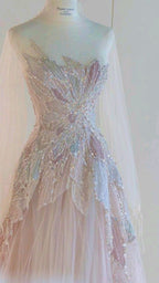 Pink StraplessTulle Ball Gown Beaded Shiny Classy Prom Dress Pink Sweet 16 Dress