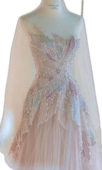 Pink StraplessTulle Ball Gown Beaded Shiny Classy Prom Dress Pink Sweet 16 Dress