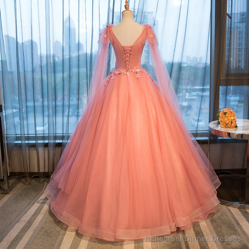 Pink Sweet 16 Formal Tull Gown with Lace, Pink Prom Dresses Main image