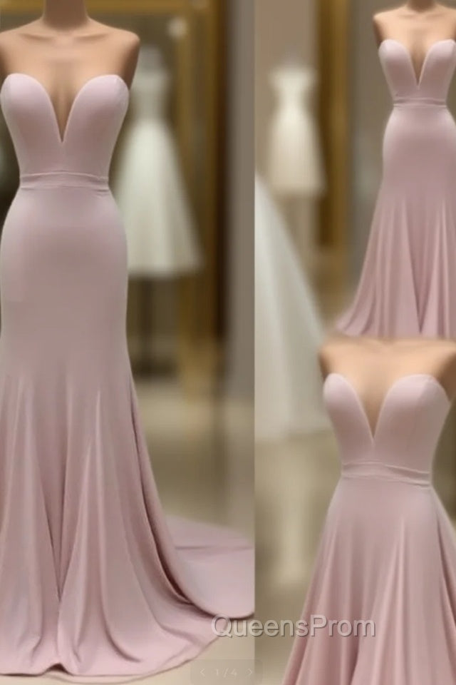 Pink Sweetheart Neck Mermaid Long Evening Prom Dress, Pink Evening Dress