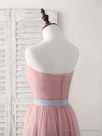 Pink Sweetheart Neck Tulle Long Prom Dress, Aline Pink Bridesmaid Dress