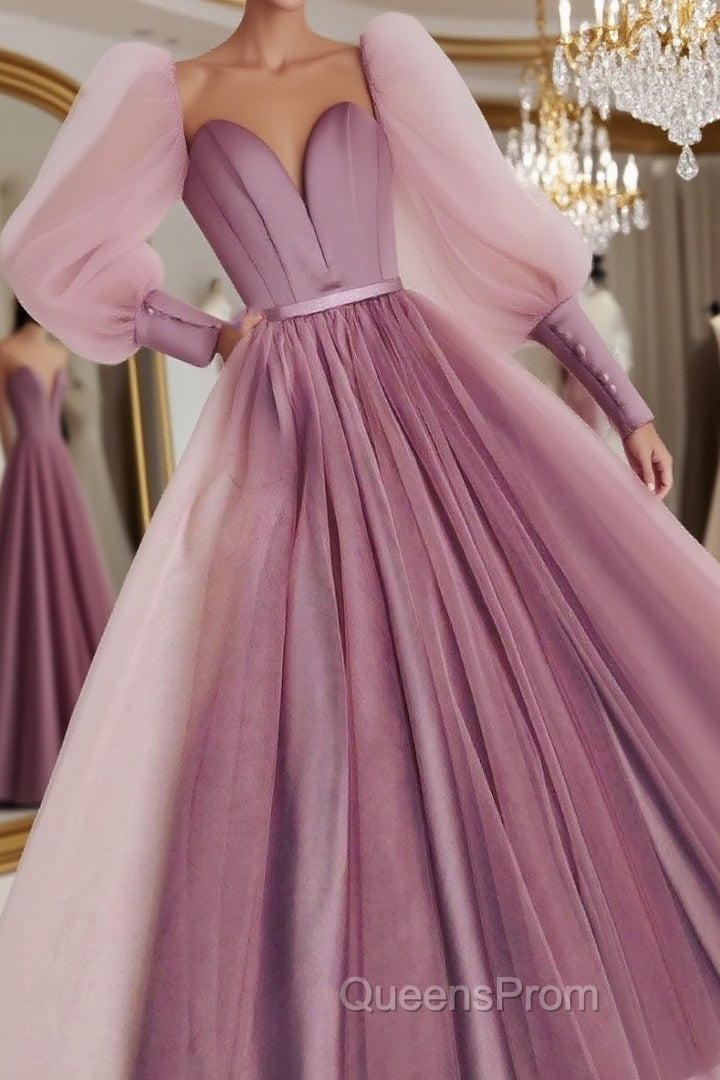 Pink sweetheart neck tulle long Evening Prom Dress tulle formal Dress