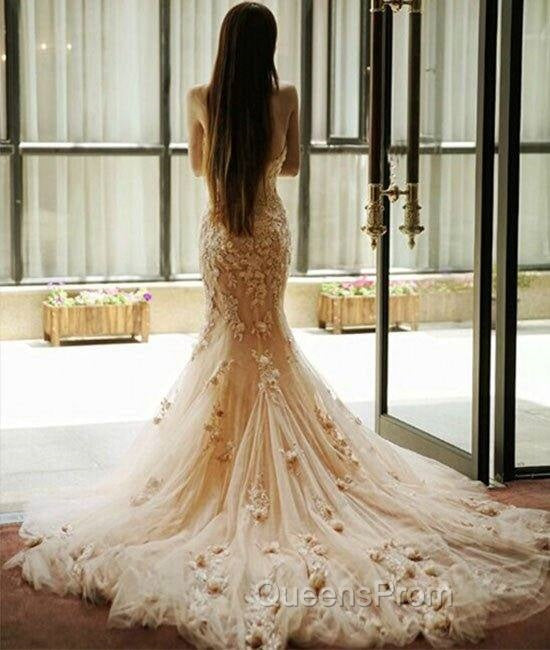 Pink Sweetheart Neck Tulle Mermaid Long Evening Prom Dress, Wedding Dress Secondary image