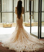 Pink Sweetheart Neck Tulle Mermaid Long Evening Prom Dress, Wedding Dress
