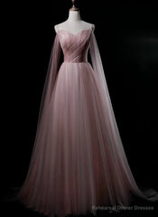 Pink Sweetheart Tulle Long Elegant Evening Dress, Pink Prom Dress