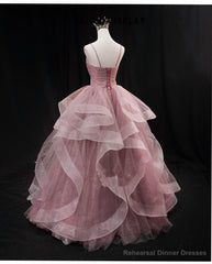 Pink Sweetheart Tulle Long Evening Dress Prom Dress, Pink Sweet 16 Gown