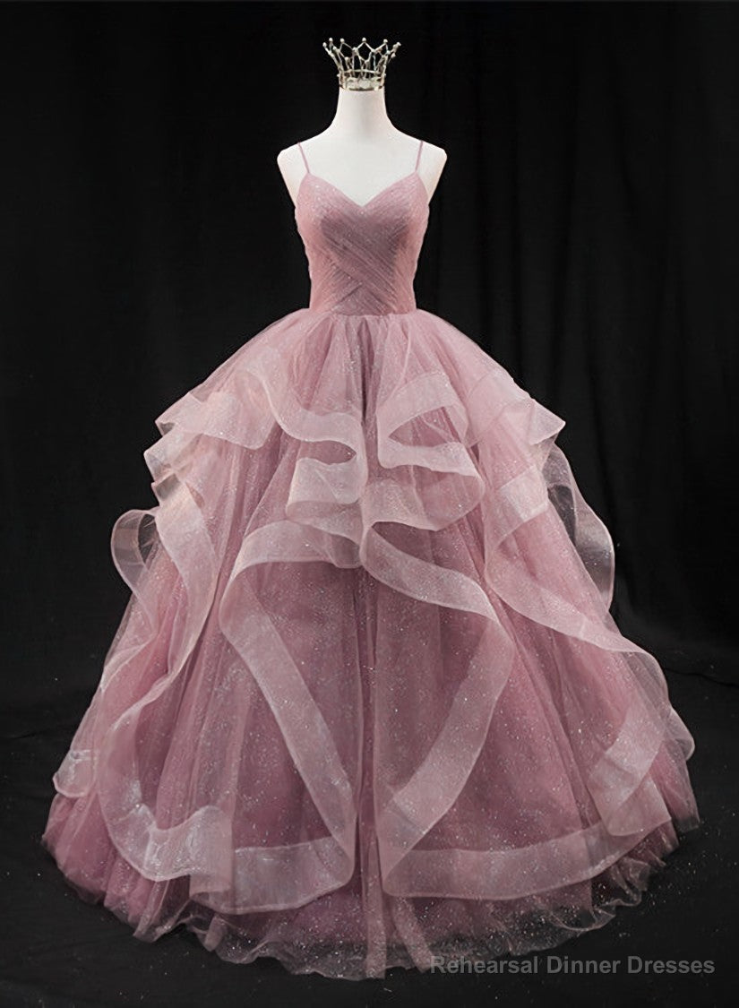 Pink Sweetheart Tulle Long Evening Dress Prom Dress, Pink Sweet 16 Gown Secondary image