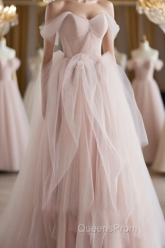 Pink sweetheart tulle long Evening Prom Dress, pink tulle formal Dress Main image