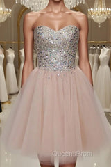 Pink sweetheart tulle short Evening Prom Dress, homecoming Dress